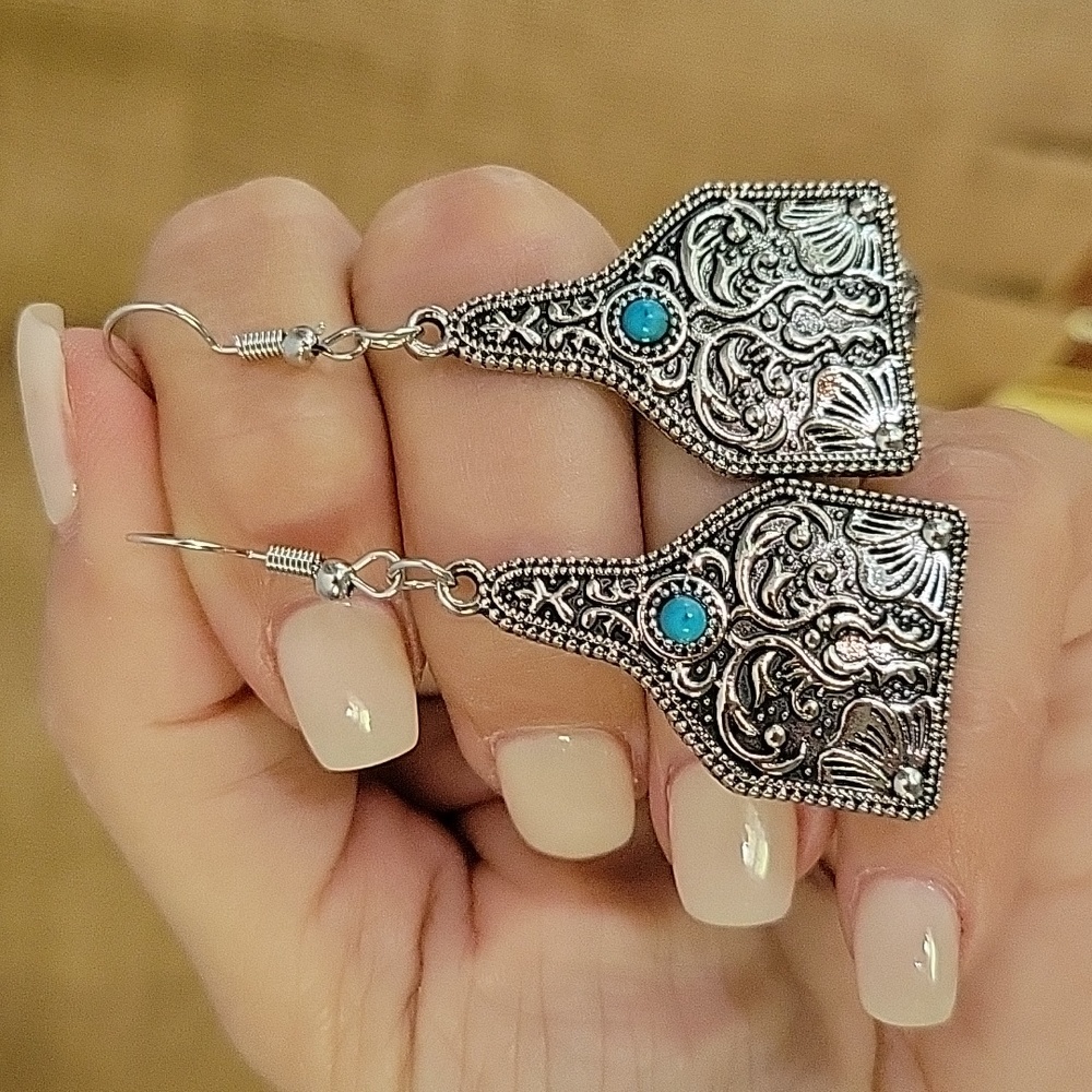 Ariat Silver and Blue Ornate Earrings